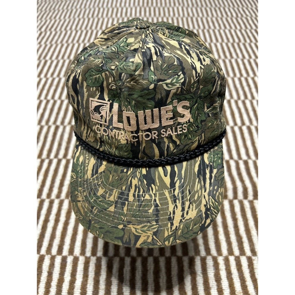 Vintage Lowe's Contractor Sales Camo Rope Snapback Hat Promo Cap